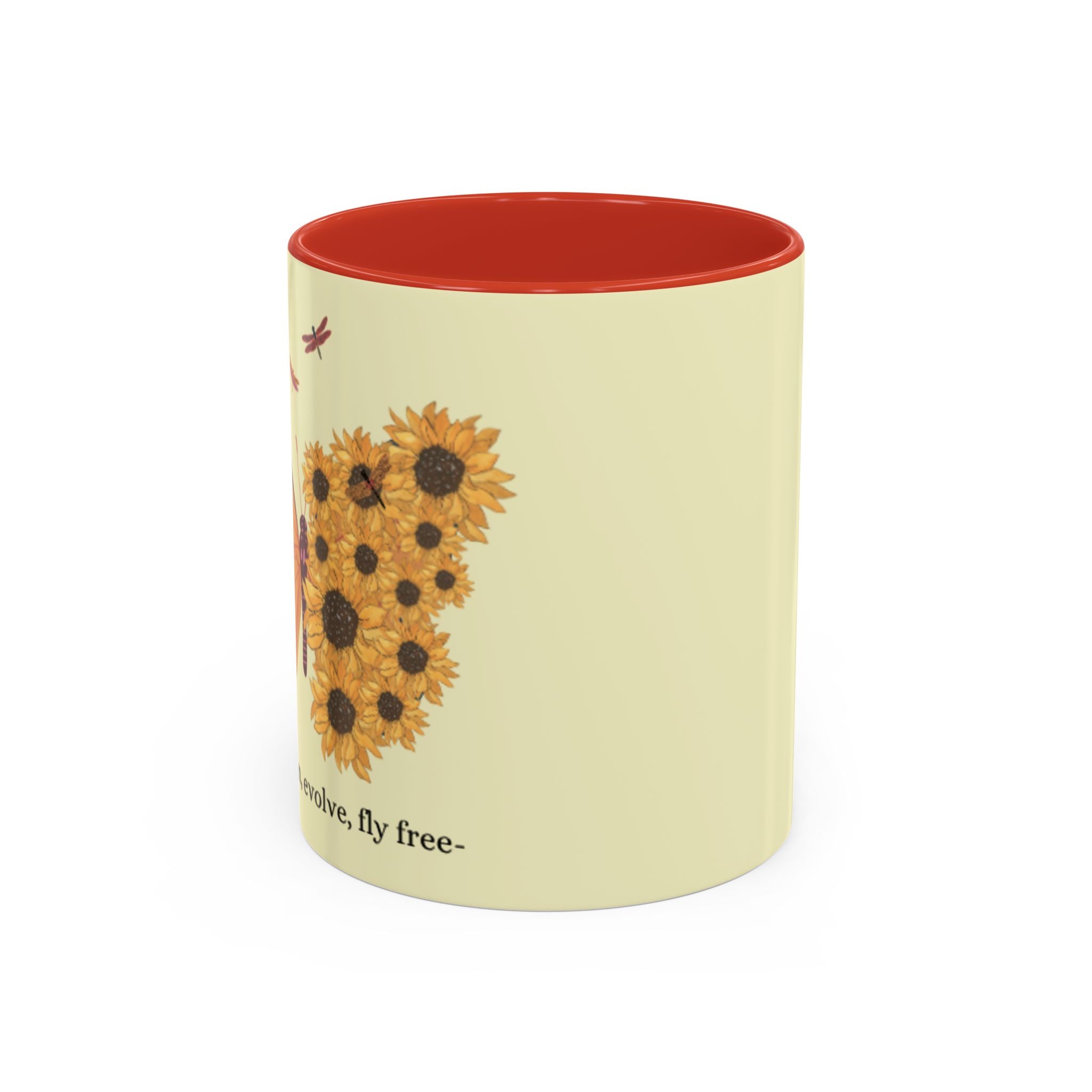 Sunflower Heart Coffee Mug — "Live Wild, Fly Free" Accent Ceramic Mug