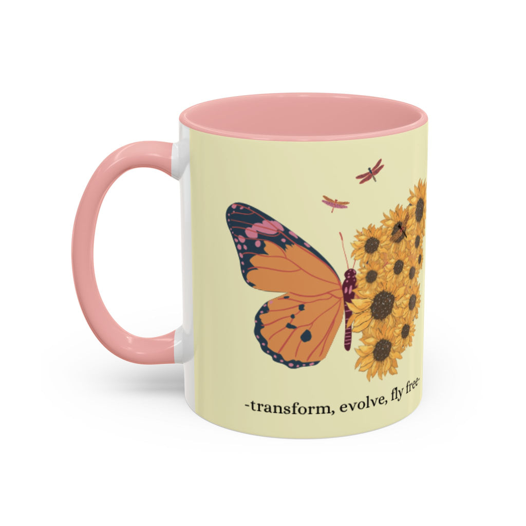 Sunflower Heart Coffee Mug — "Live Wild, Fly Free" Accent Ceramic Mug