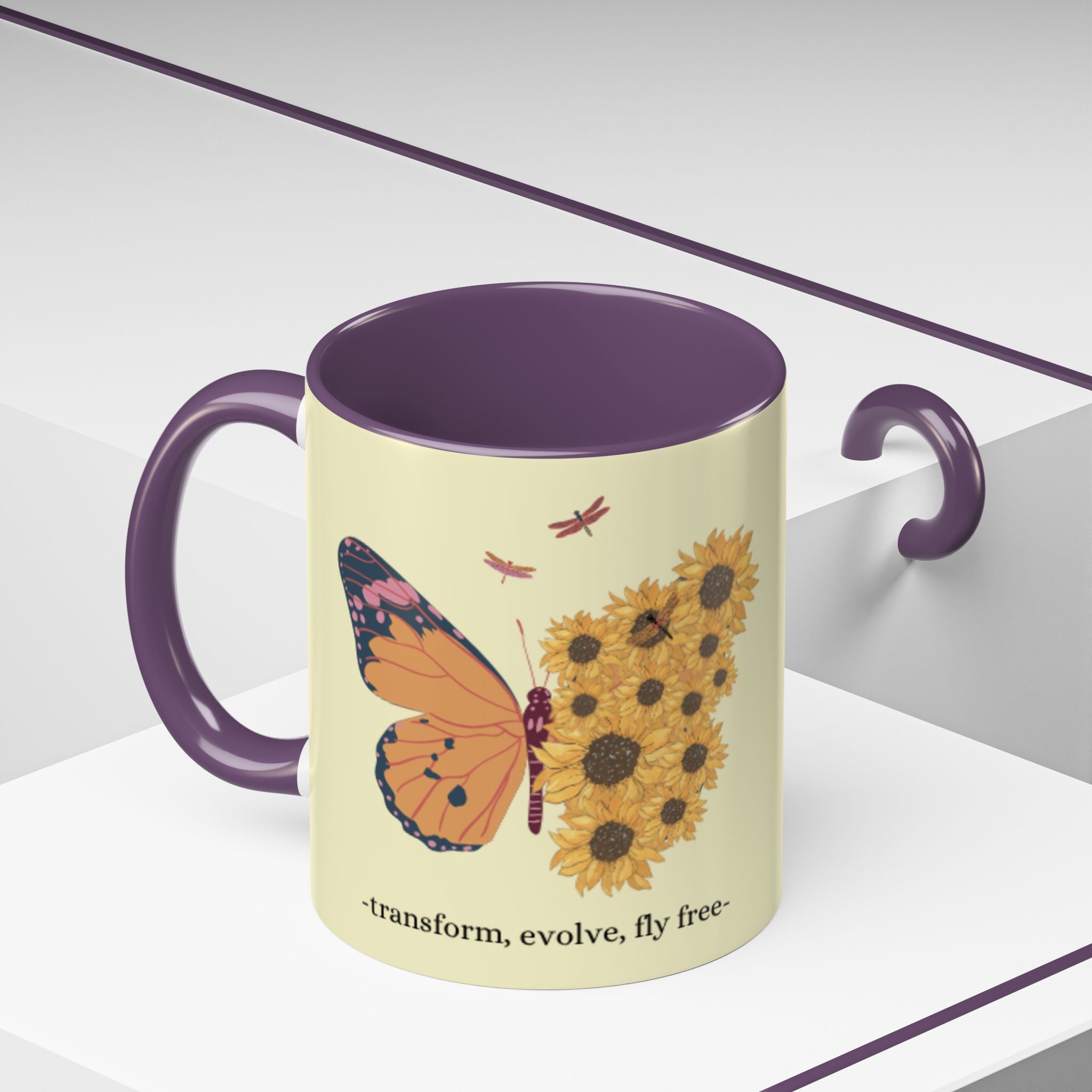 Sunflower Heart Coffee Mug — "Live Wild, Fly Free" Accent Ceramic Mug