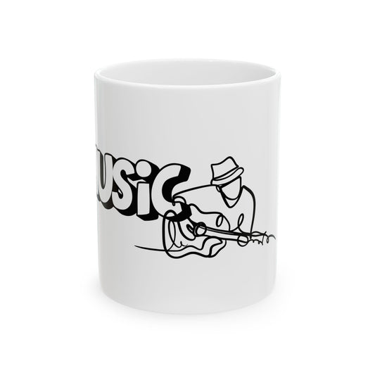 Music Lover Ceramic Mug — Guitar Illustration Coffee Cup (11oz/15oz)