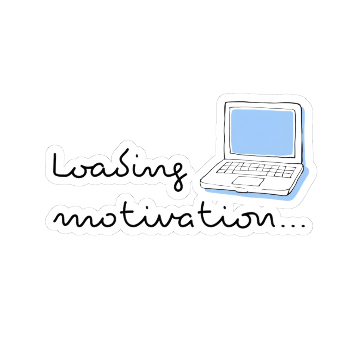 Sticker — 'Waiting Motivation...' Laptop Sticker (Cute Blue Retro Laptop)