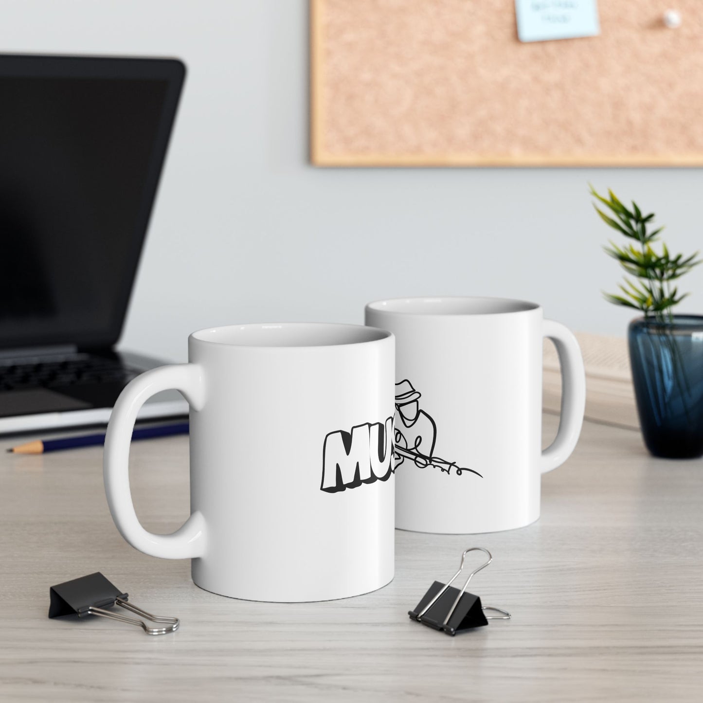 Music Lover Ceramic Mug — Guitar Illustration Coffee Cup (11oz/15oz)