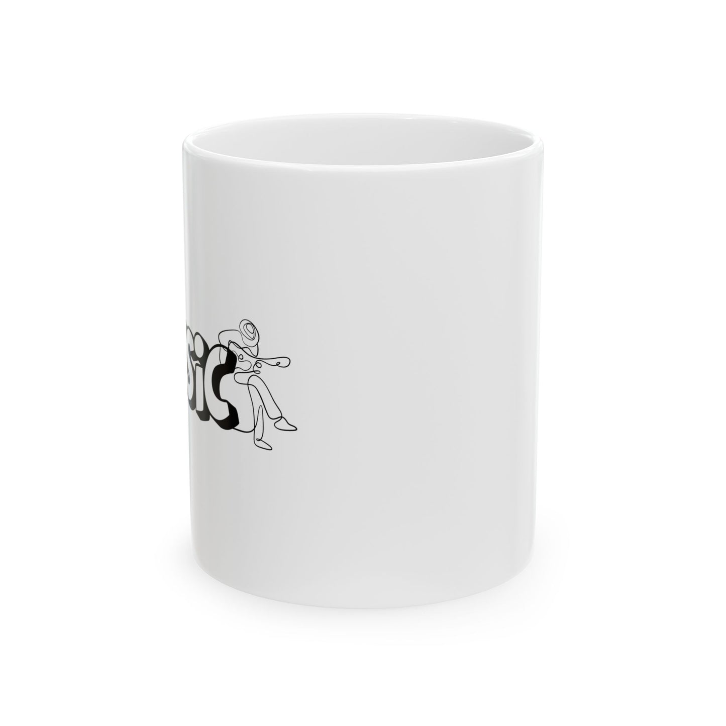 Music Lover Ceramic Mug — Retro 'Music' Graphic with Guitarist (11oz & 15oz)