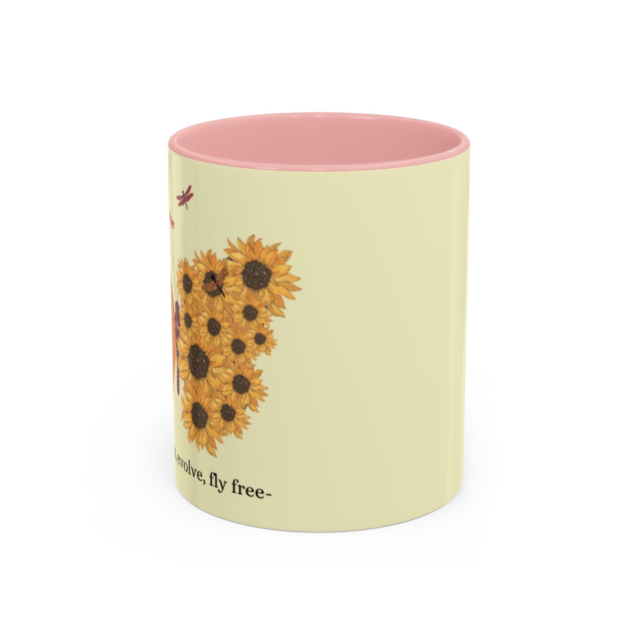Sunflower Heart Coffee Mug — "Live Wild, Fly Free" Accent Ceramic Mug