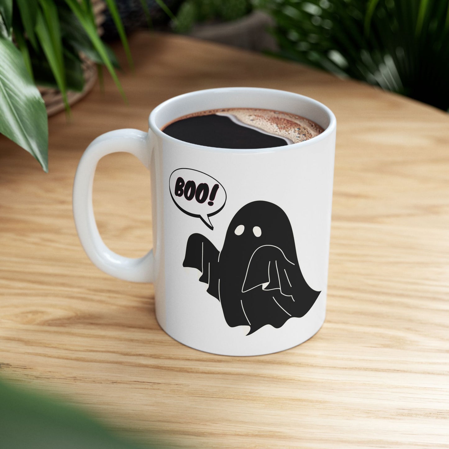 Cute Ghost Coffee Mug – 'Boo!' Halloween Ceramic Mug (11oz & 15oz)