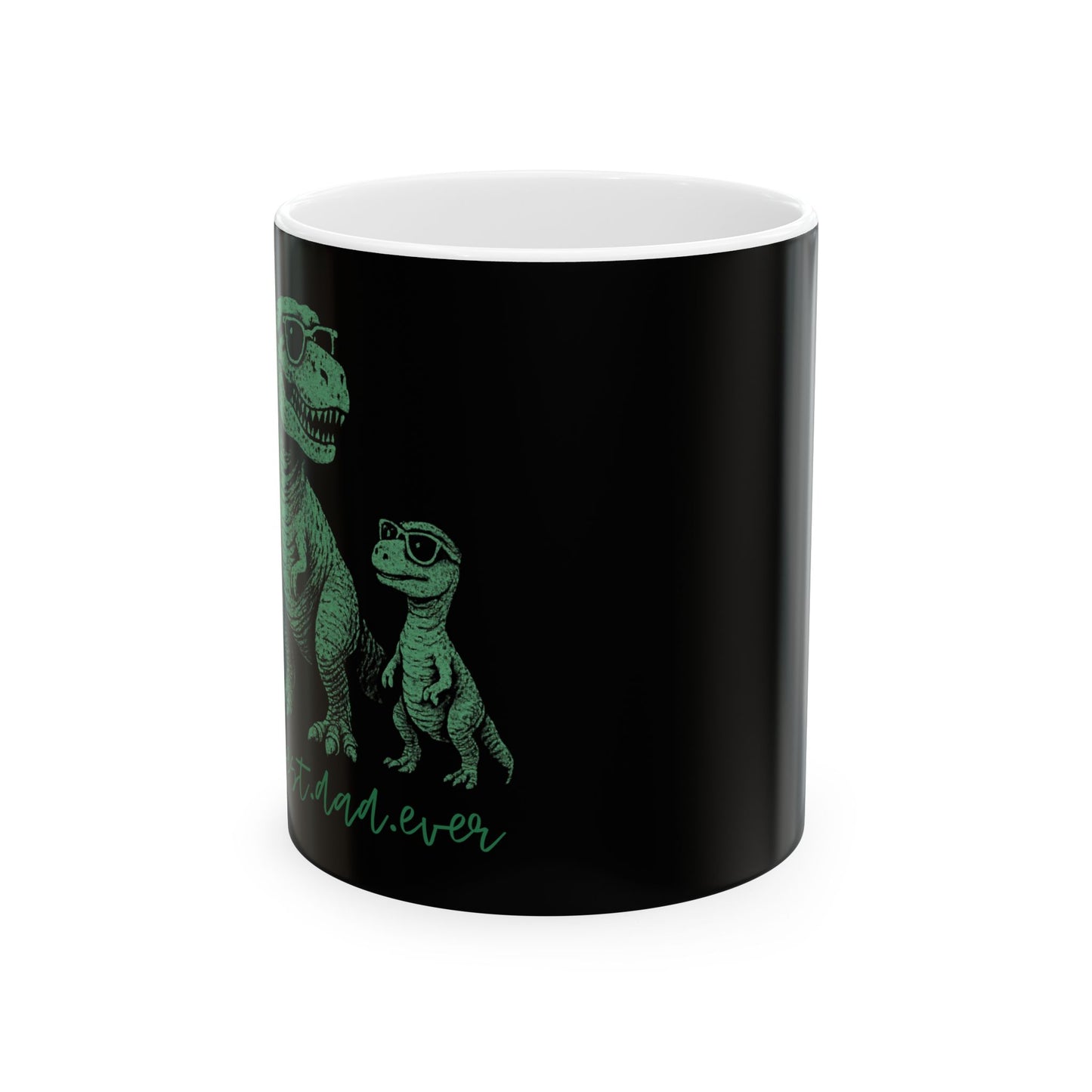 T-Rex Dad and Baby Dinosaur Ceramic Mug — "Best Dad Ever" Green Sketch Coffee Cup