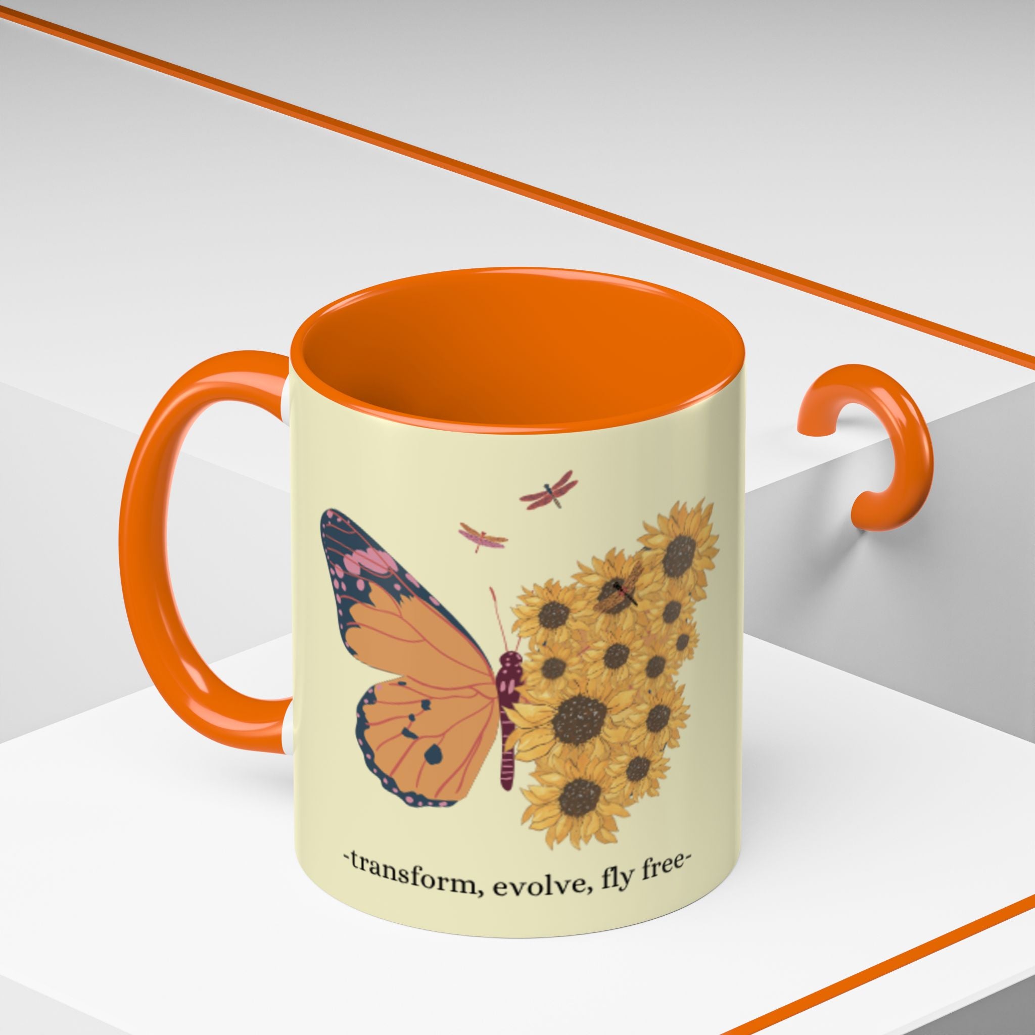 Sunflower Heart Coffee Mug — "Live Wild, Fly Free" Accent Ceramic Mug