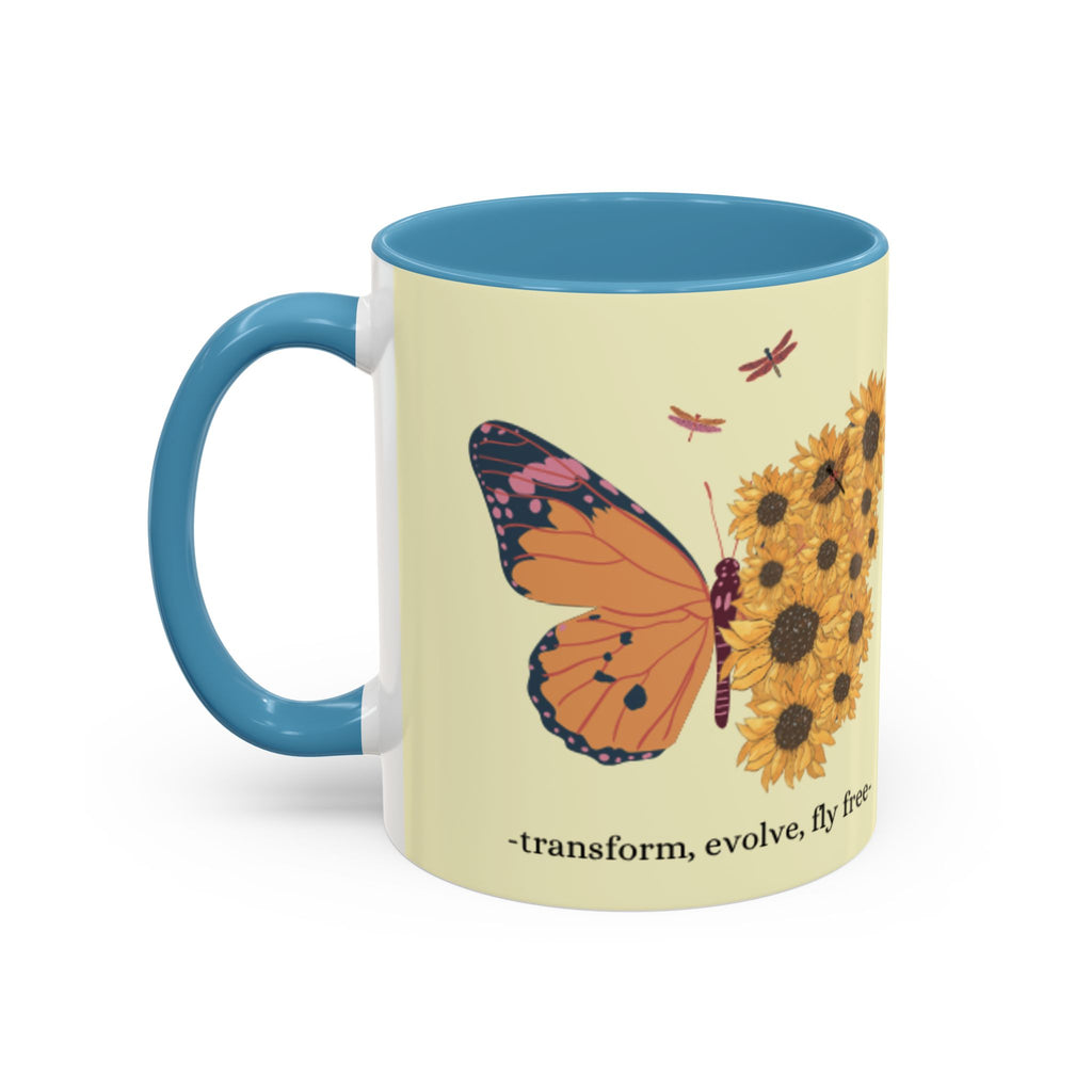 Sunflower Heart Coffee Mug — "Live Wild, Fly Free" Accent Ceramic Mug