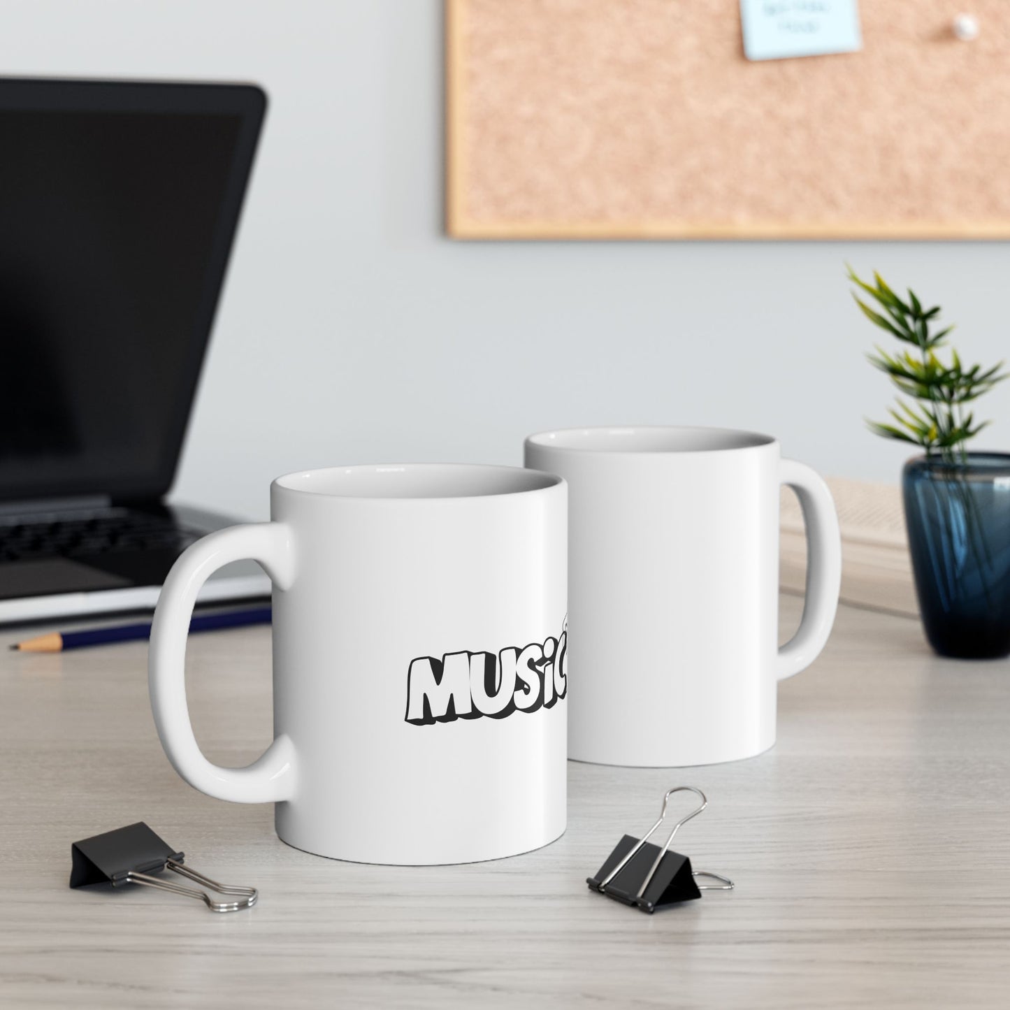 Music Lover Ceramic Mug — Retro 'Music' Graphic with Guitarist (11oz & 15oz)