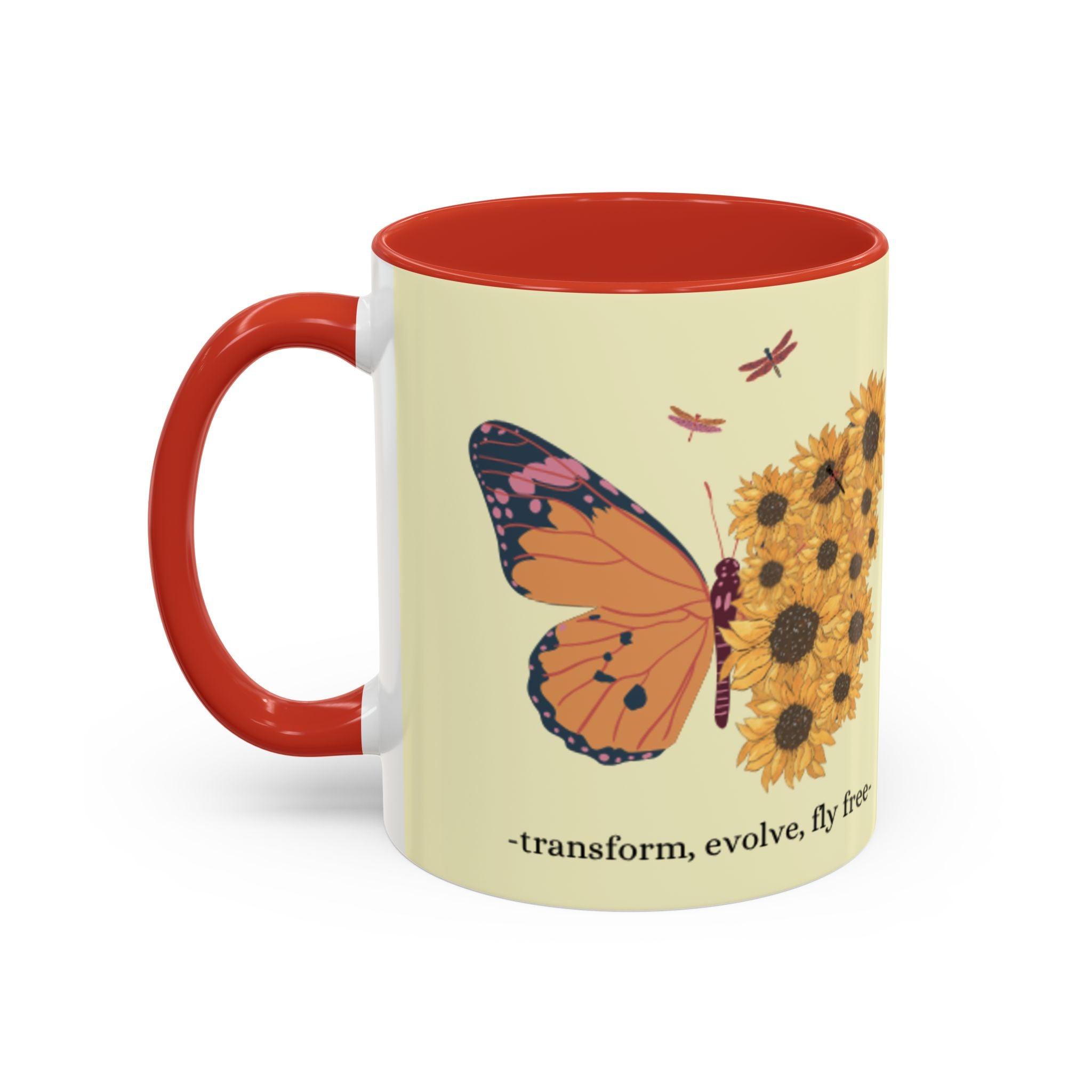 Sunflower Heart Coffee Mug — "Live Wild, Fly Free" Accent Ceramic Mug