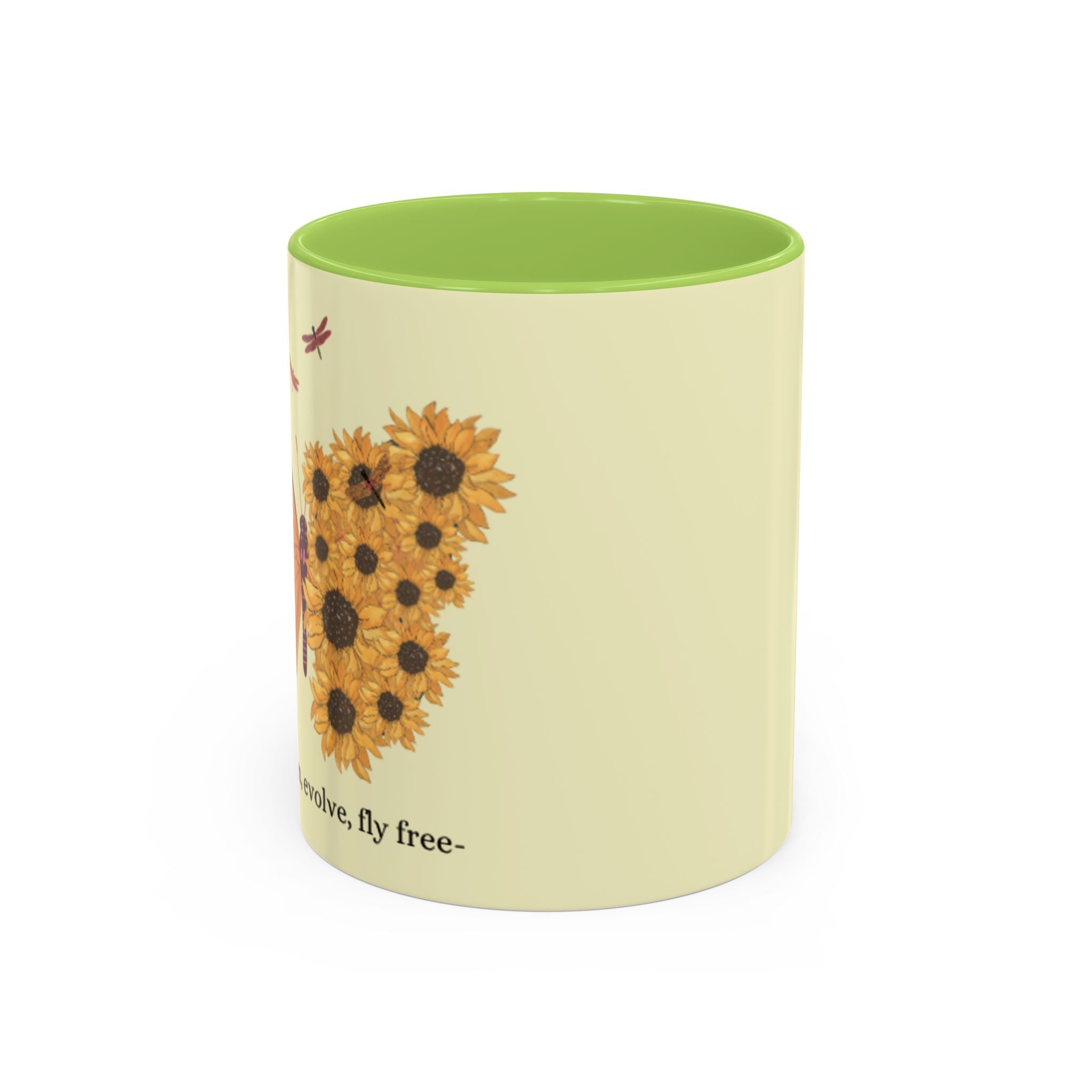 Sunflower Heart Coffee Mug — "Live Wild, Fly Free" Accent Ceramic Mug