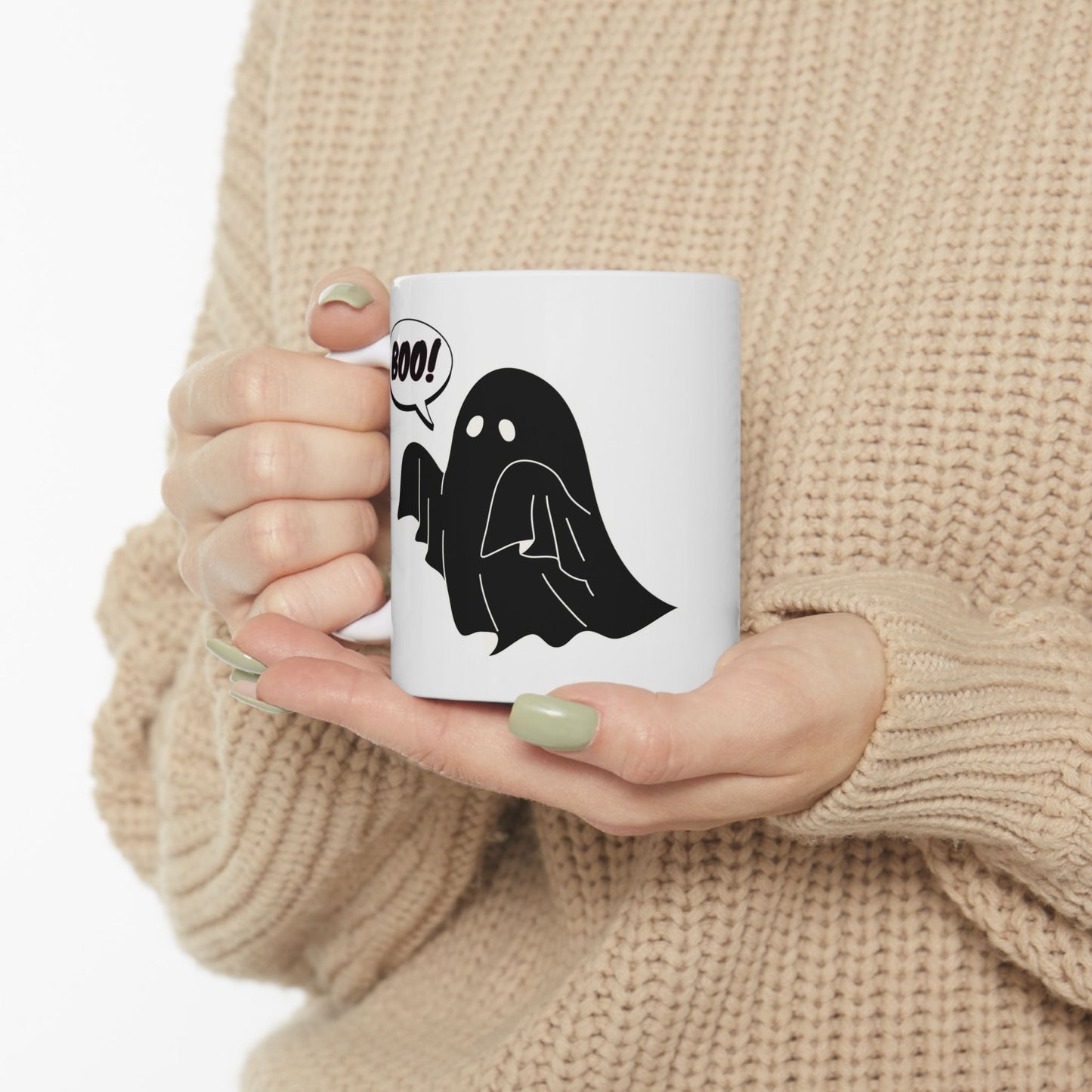 Cute Ghost Coffee Mug – 'Boo!' Halloween Ceramic Mug (11oz & 15oz)