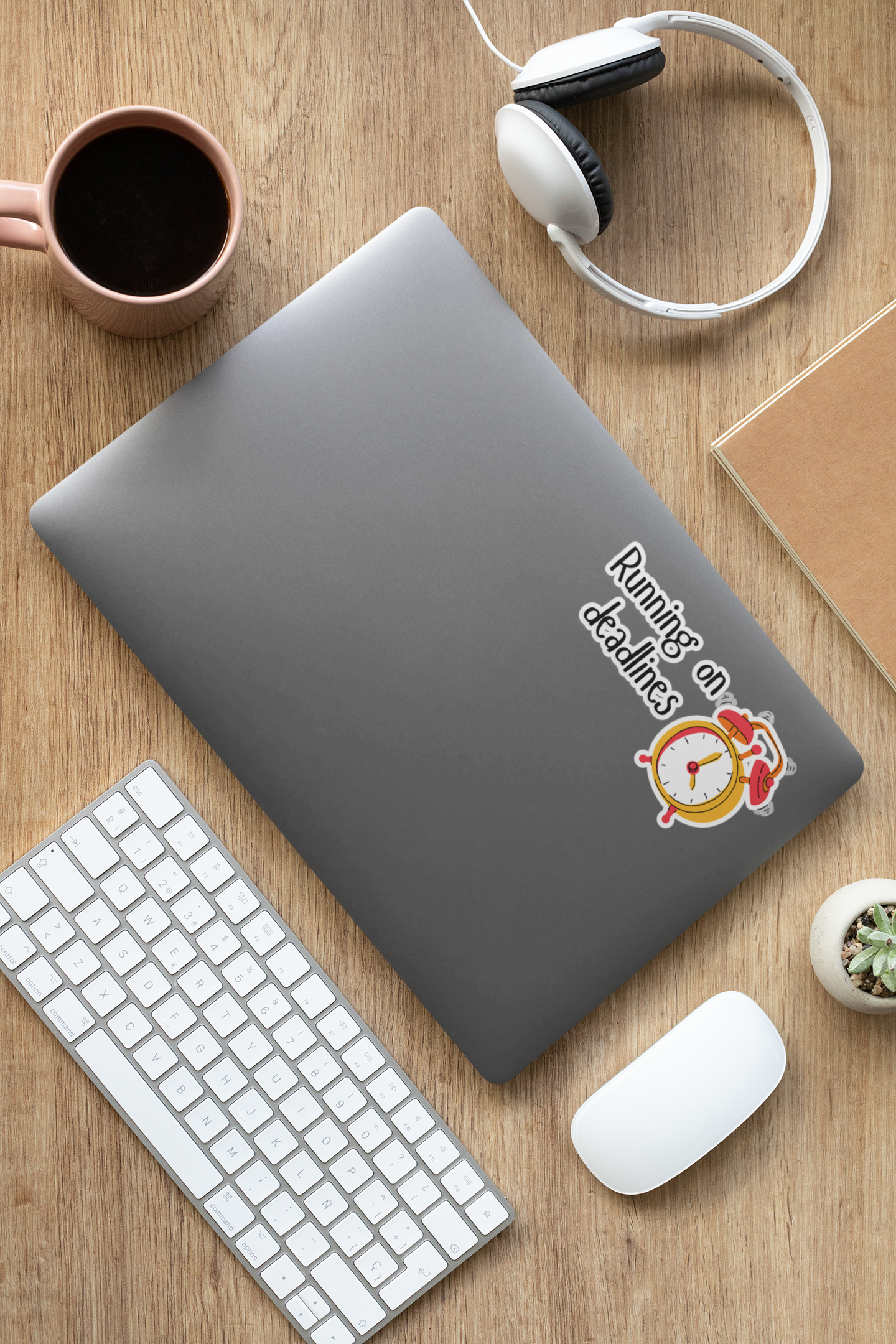 Running on Deadlines Sticker — Cute Alarm Clock Laptop Decal for Students & Professionals