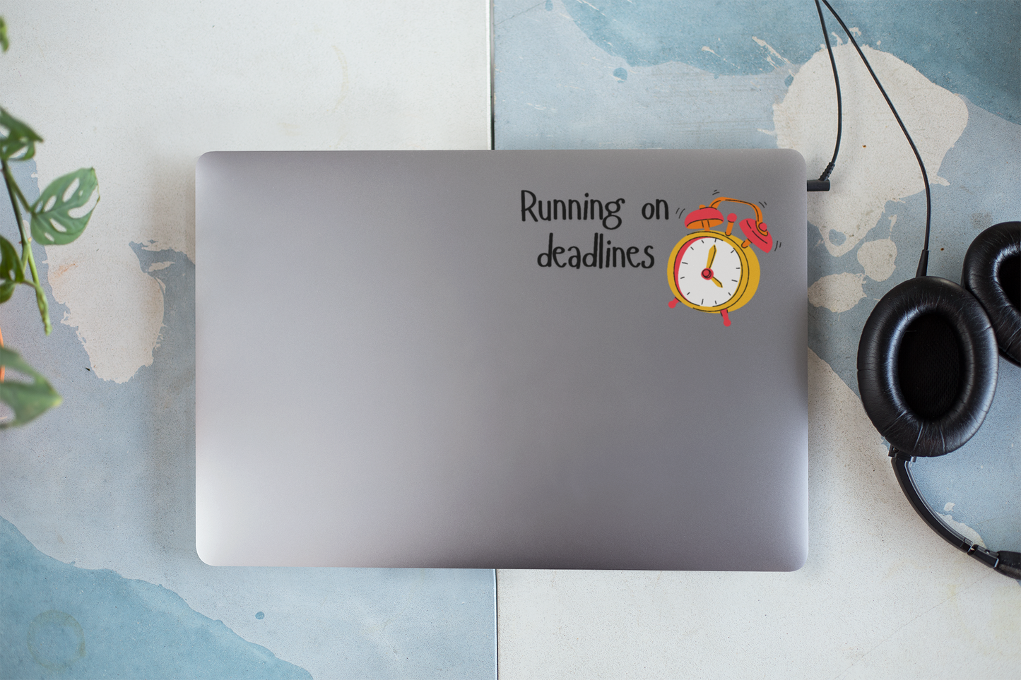 Running on Deadlines Sticker — Cute Alarm Clock Laptop Decal for Students & Professionals