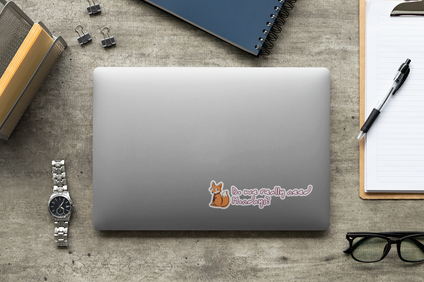 Fox Sticker - "Do we really need Mondays?" Cute Laptop Decal for Students & Office