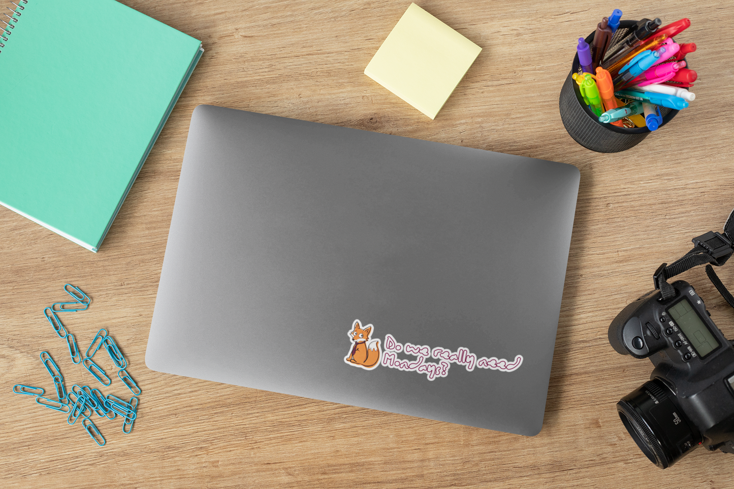 Fox Sticker - "Do we really need Mondays?" Cute Laptop Decal for Students & Office