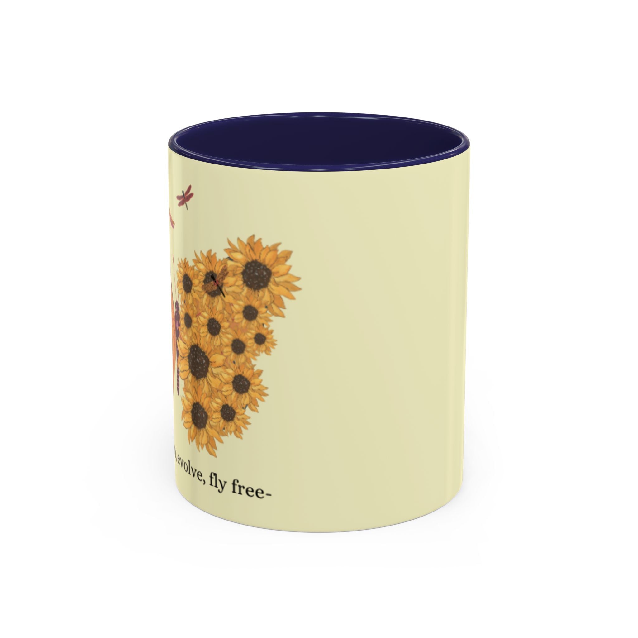 Sunflower Heart Coffee Mug — "Live Wild, Fly Free" Accent Ceramic Mug