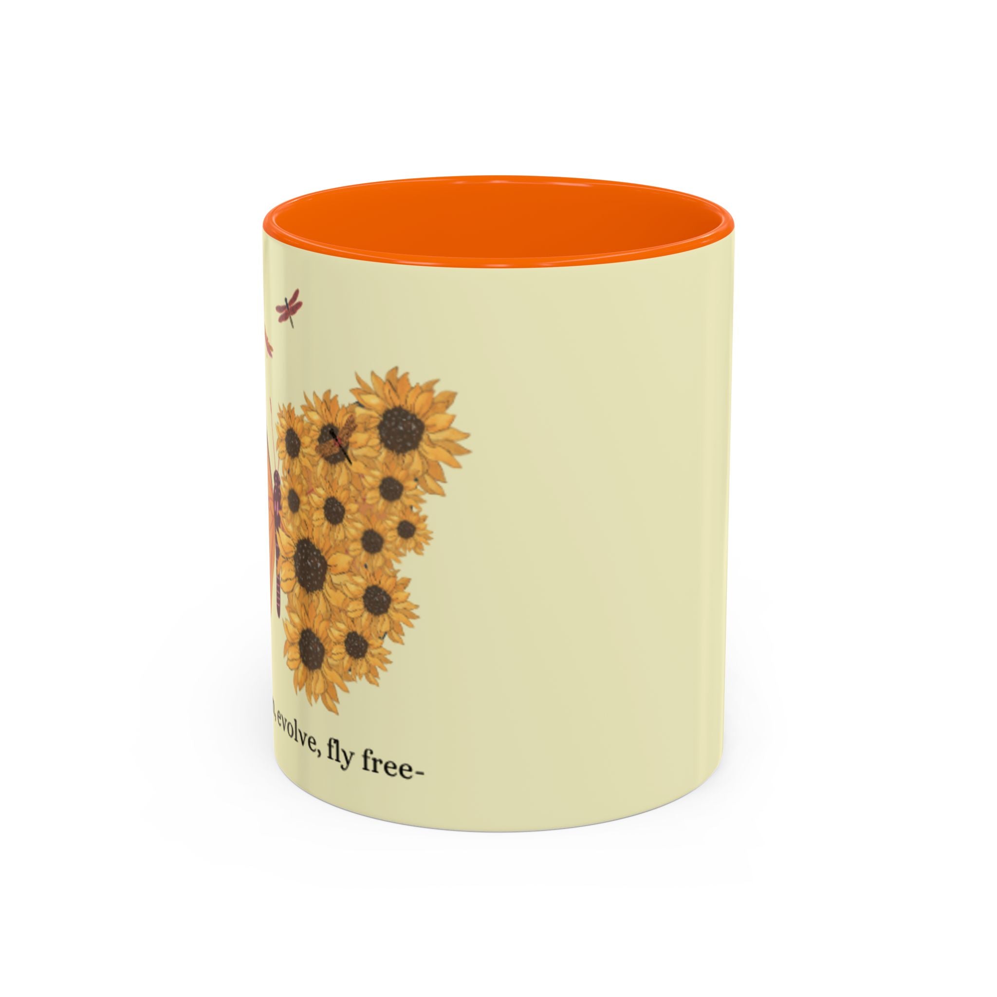Sunflower Heart Coffee Mug — "Live Wild, Fly Free" Accent Ceramic Mug