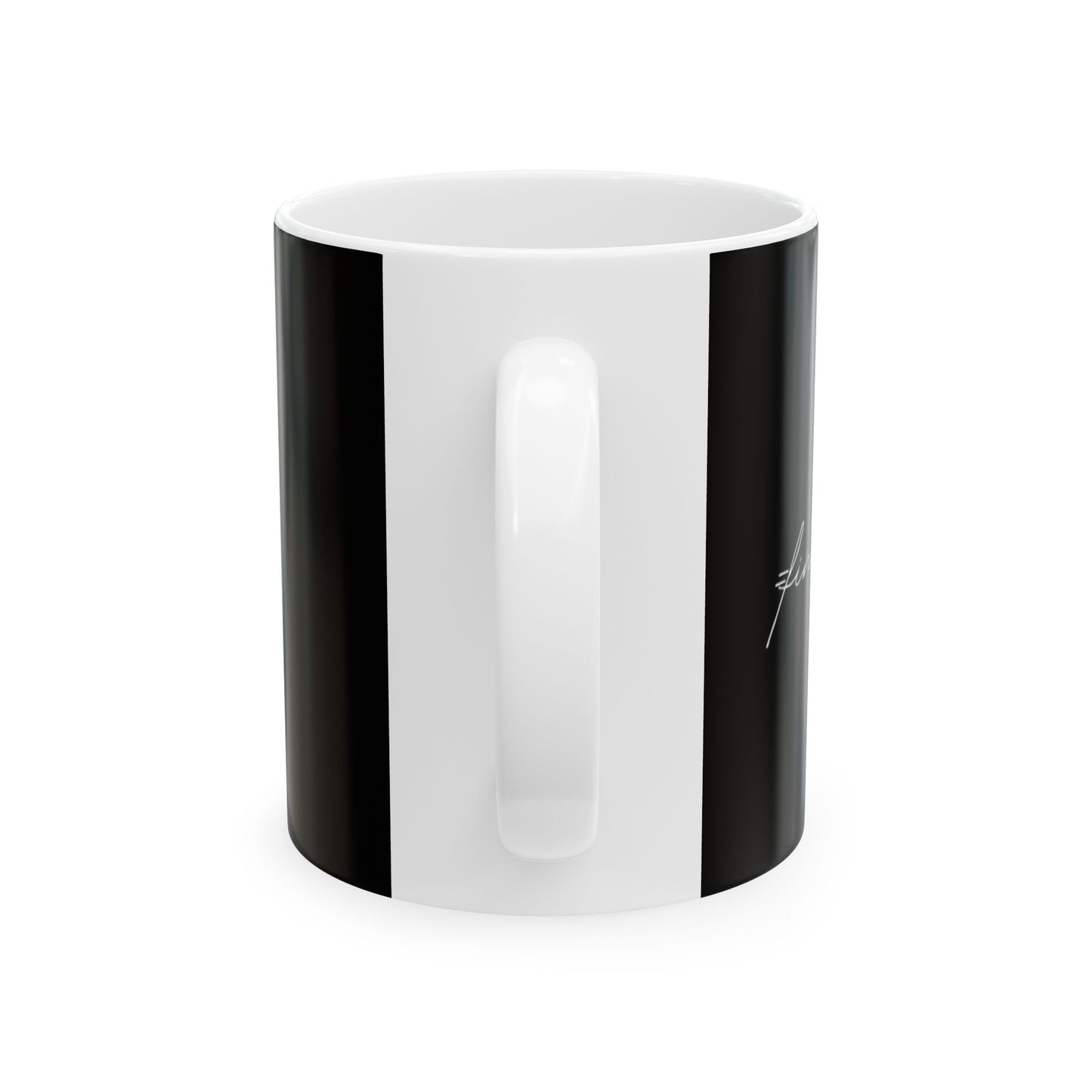 Minimalist Red & Blue Stripe mug | Script 'wings' on Black
