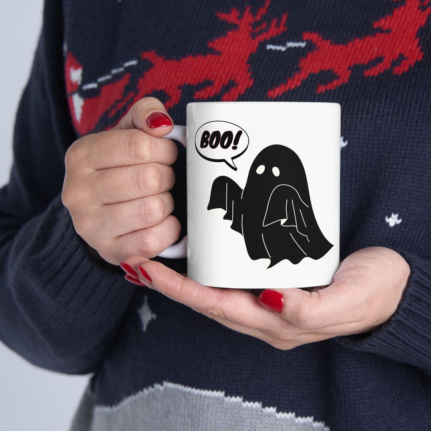 Cute Ghost Coffee Mug – 'Boo!' Halloween Ceramic Mug (11oz & 15oz)