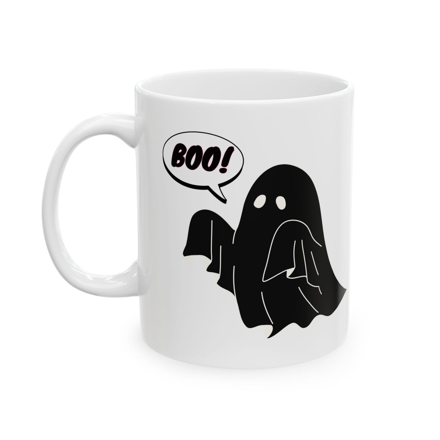 Cute Ghost Coffee Mug – 'Boo!' Halloween Ceramic Mug (11oz & 15oz)