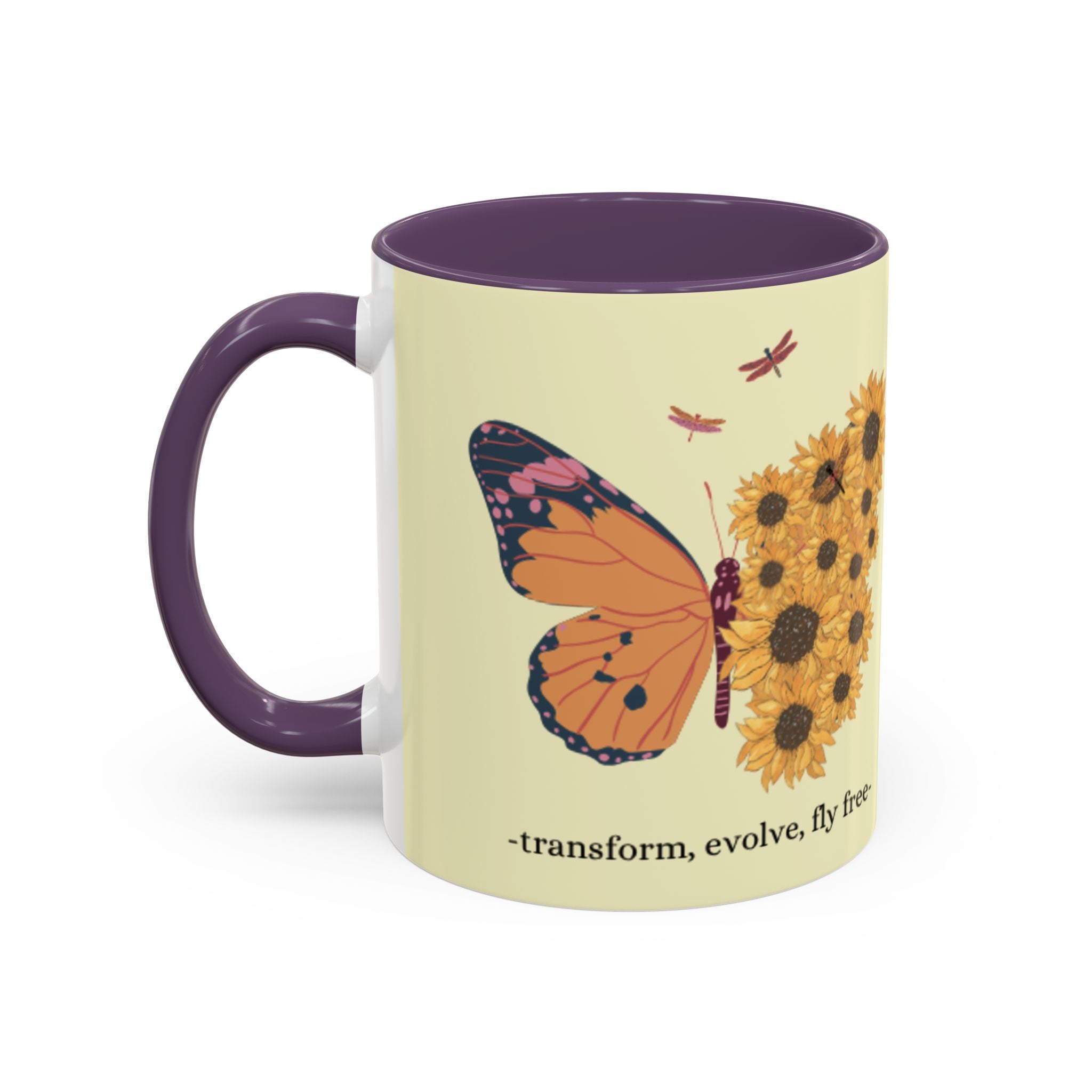 Sunflower Heart Coffee Mug — "Live Wild, Fly Free" Accent Ceramic Mug
