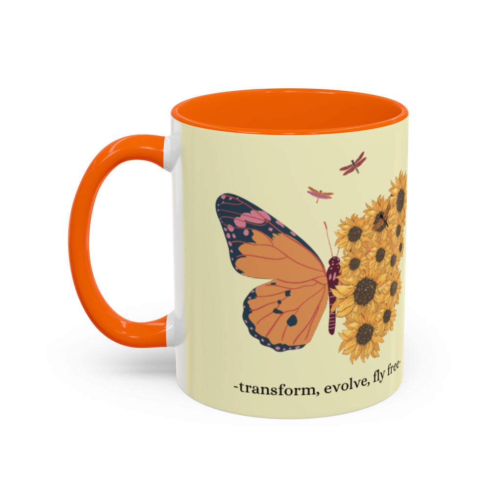 Sunflower Heart Coffee Mug — "Live Wild, Fly Free" Accent Ceramic Mug