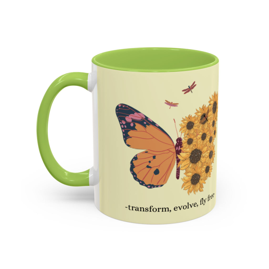 Sunflower Heart Coffee Mug — "Live Wild, Fly Free" Accent Ceramic Mug